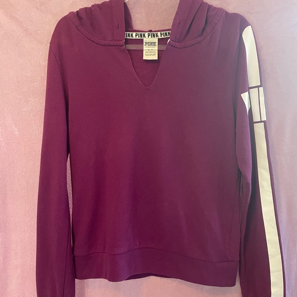 PINK Victoria's Secret Maroon Hoodie with White Accents - Picture 6 of 6